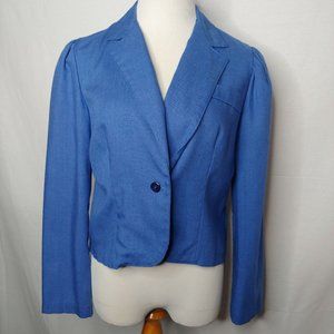 Vintage ILGWU Union Made Womens M Blazer Jacket Blue Cropped Ruffled Shoulders